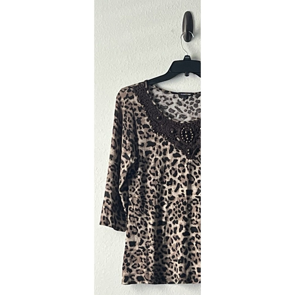 Casting Women's Leopard Print 3/4 Sleeve Knit Blouse Size L - Picture 3 of 7